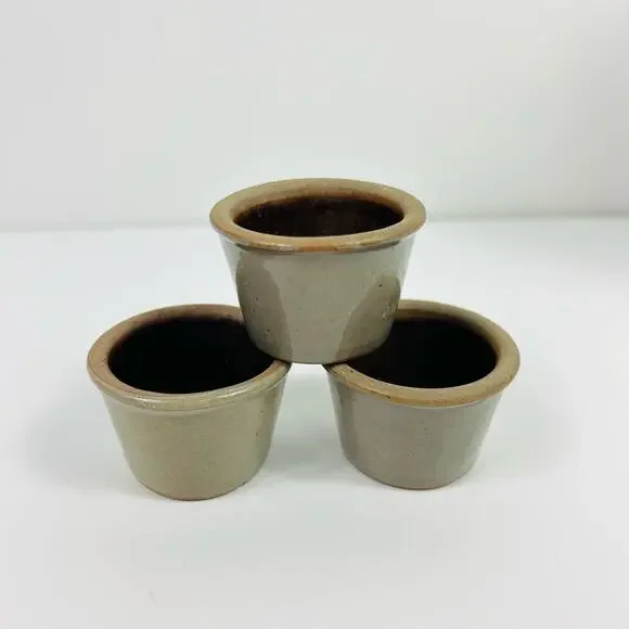 Vintage Miniature Stoneware Crocks Glazed Set of 3 Blue Basket Bear Cow - Picture 7 of 8